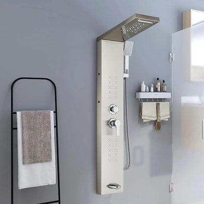 KEMAIDI Stainless Steel Shower Panel Tower System LED Shower Head 5-Function Faucet Rain Massage System with Body Jets Shower