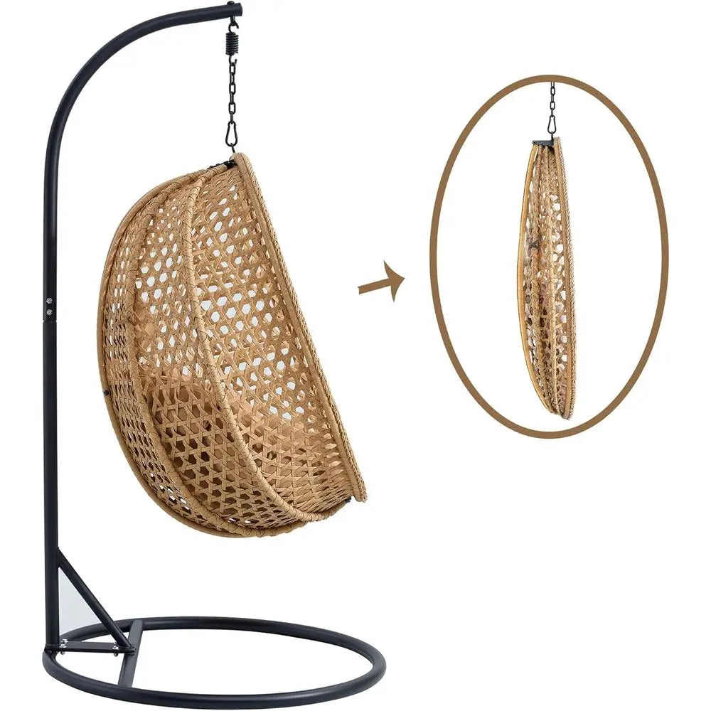 Wicker Hanging Egg Chair With UV Resistant Cushion Metal Stand