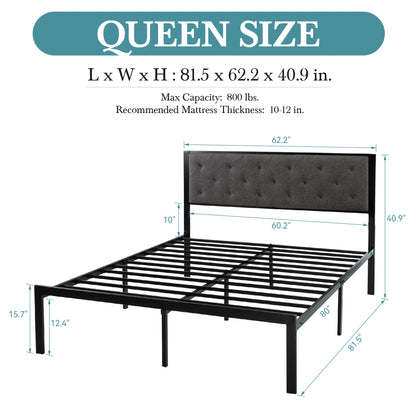 HOOMIC Metal Bed Frame Upholstered Headboard No Box Spring Needed