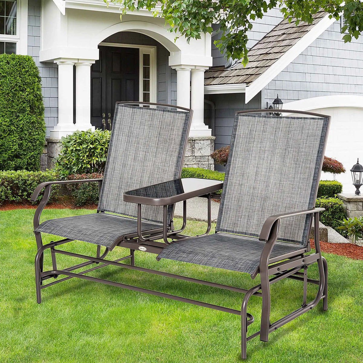 Outsunny Outdoor Two Person Steel Glider Chair With Center Table