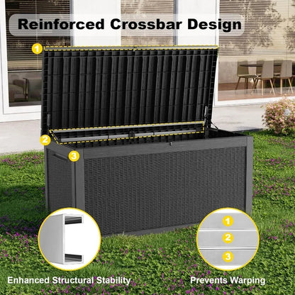 320 Gallon Waterproof Outdoor Storage Box, UV Resistant Resin Deck Box with Hydraulic Rod for Reinforced Stability, Perfect=