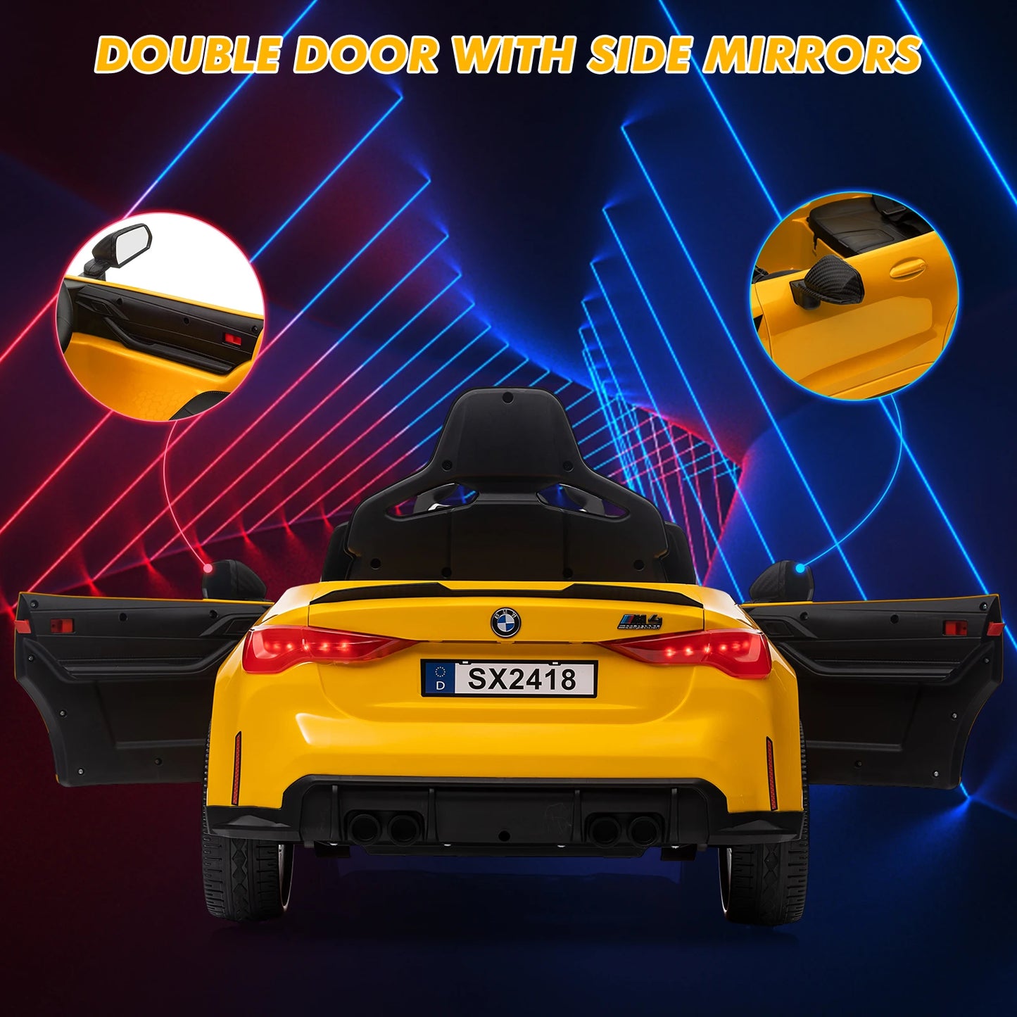 12V Electric Ride On Car w/RC,Licensed by BMW M4 Toddler Toy Vehicle for Kid with Suspension System,3 Speeds,Bluetooth,LED Light