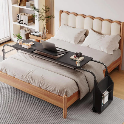 Overbed Table with Wheels,60.6-84.2″ Mobile Bed Desk,Rolling Computer Desk, Laptop Cart,W/0-65°Tilt Stand,4 Heights,6 Lengths