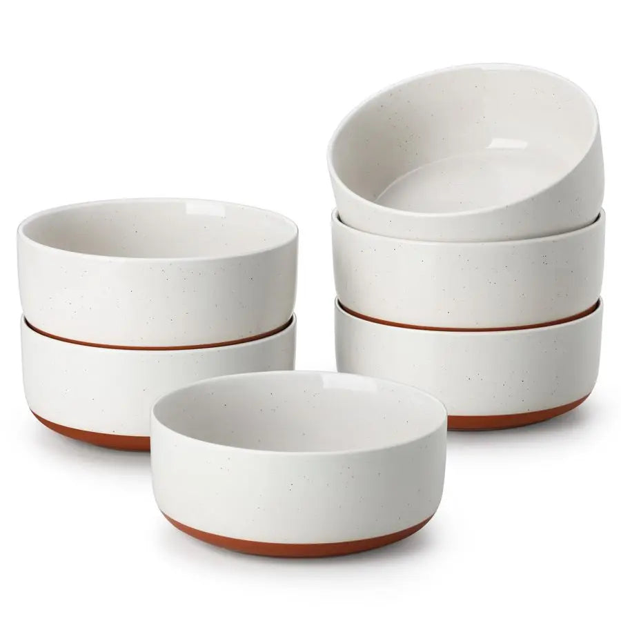 Cereal Bowls Set of 6, 24 OZ Ceramic Bowls for Kitchen, Soup Bowl Breakfast Bowls, Dishwasher Microwave Safe, Khaki White, Serie