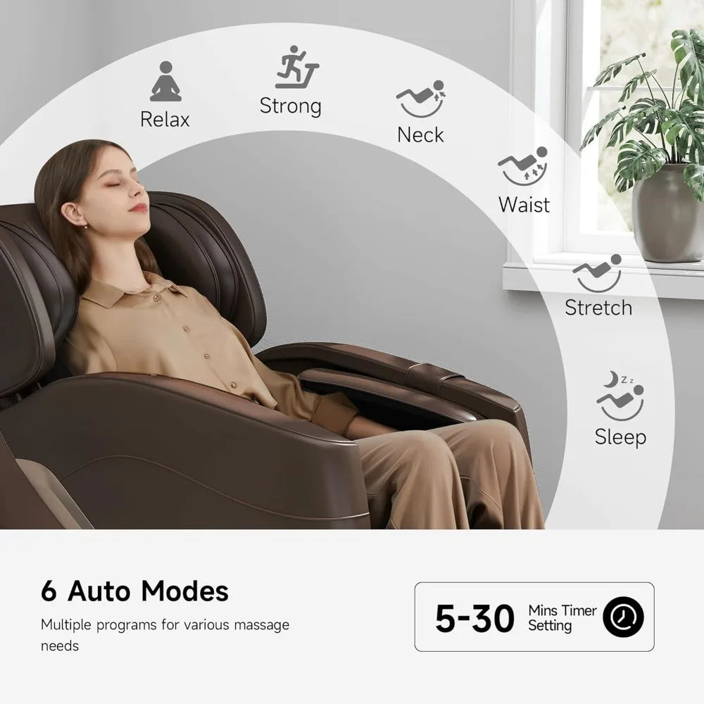 2025 Massage Chair Full Body, Zero Gravity Recliner with 6 Auto Modes, Foot Massage, Heating, Bluetooth, Brown