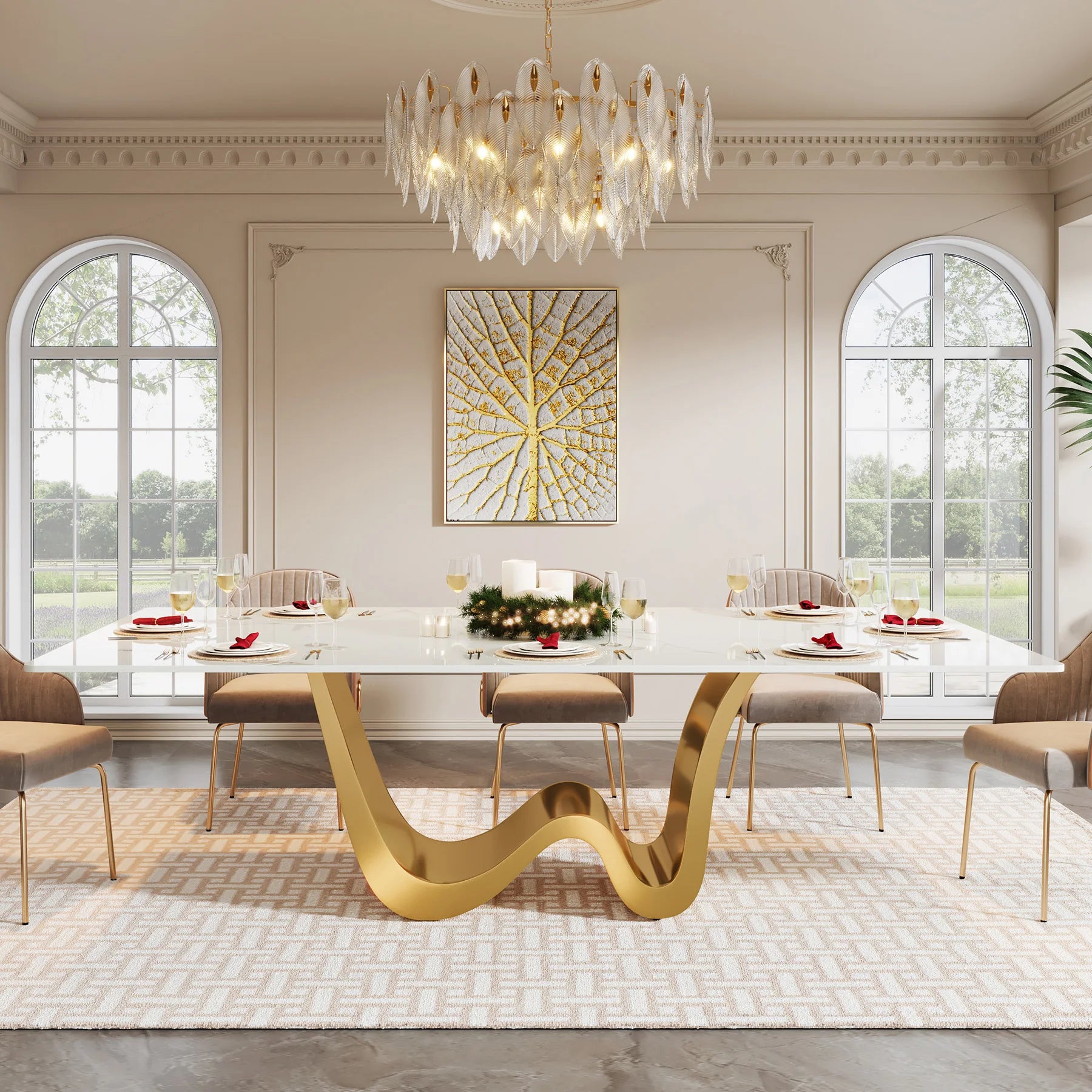 Tribesigns 78.74" Sintered Stone Dining Table for 6-8, Modern Rectangle Dining Table, Luxury White &amp; Gold Kitchen Table
