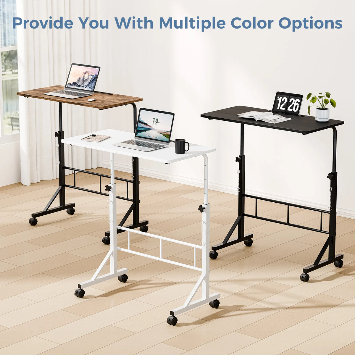 JHK Adjustable Mobile Desk With Locking Wheels For Home Office