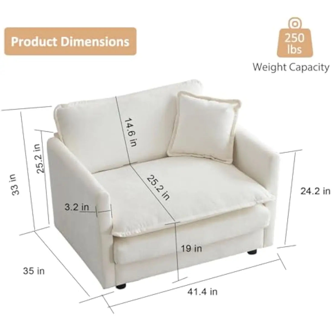 Modern Chenille Armchair With Deep Seat And High Backrest
