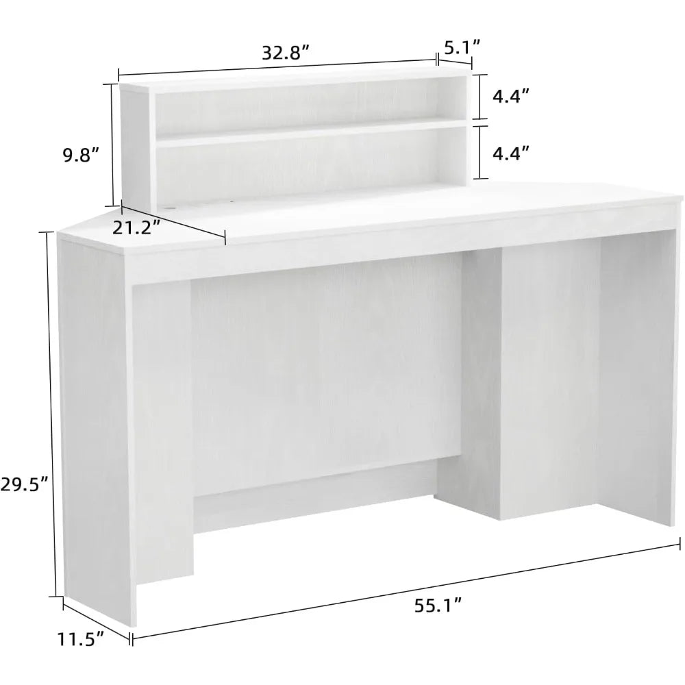 Contemporary 39.3 H Reception Desk with LED Lighting, Office Counter Featuring Display Cabinet, Secretary Desk with Integrated P
