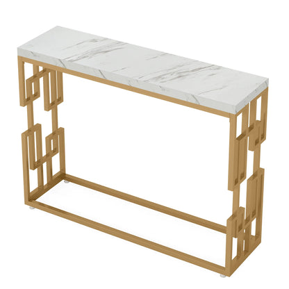 Tribesigns Gold Console Table, Modern 42.5" Sofa Tables Entryway Hallway Foyer Table, White Faux Marble Tabletop Sofa Table