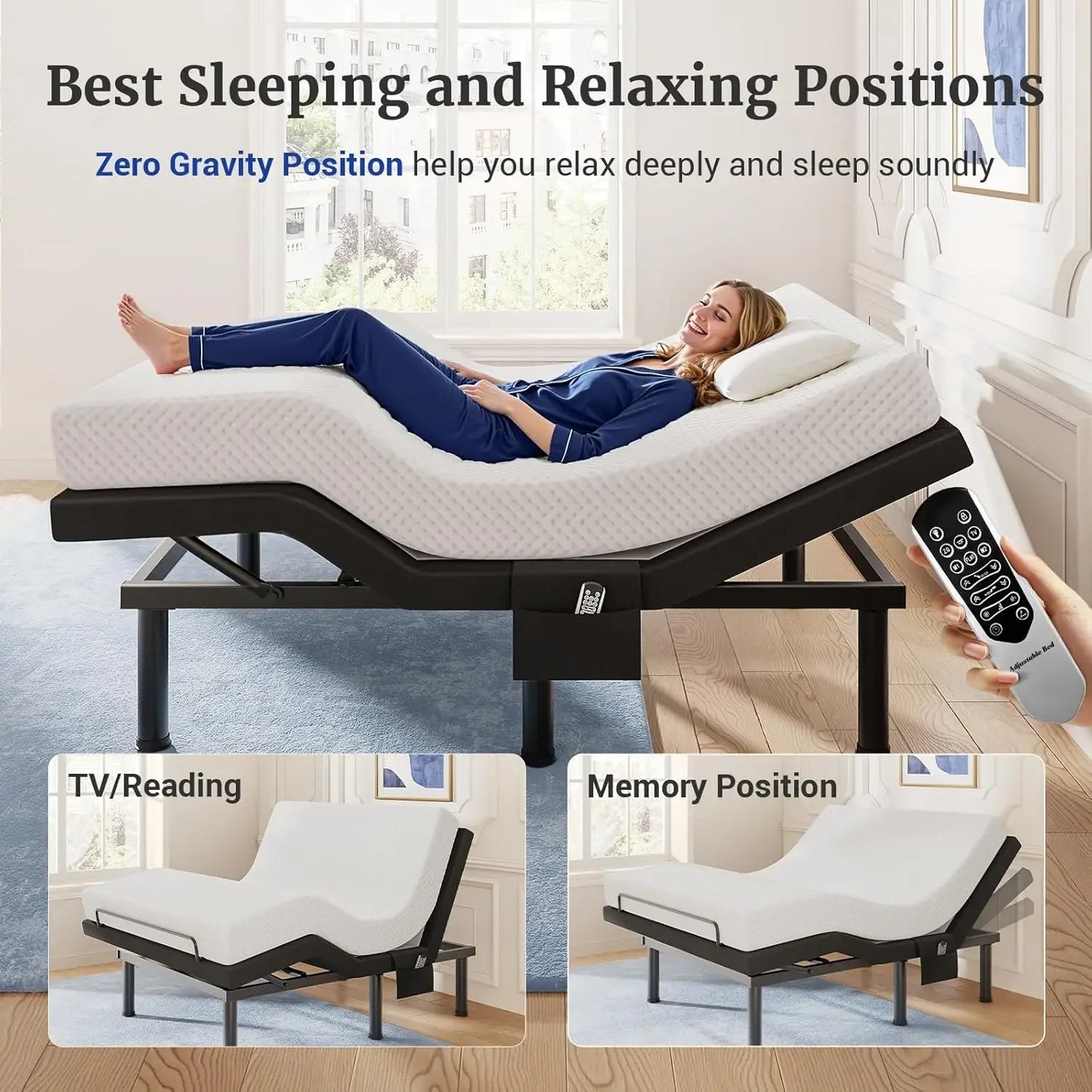 T600 Adjustable Bed Frame Queen Size with Remote & Massage - Electric Beds Bases, Zero Gravity, Dual Side USB, Side Pockets