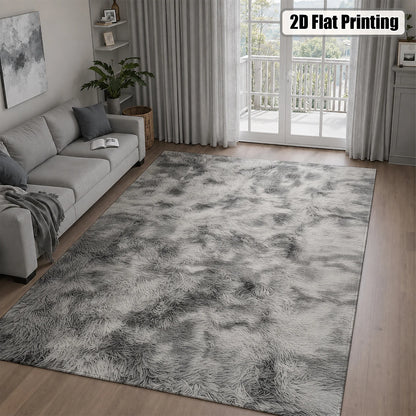 Large Indoor Shaggy Velvet Area Rug, Soft Low Pile, Non-Slip Dotted Backing, Machine Washable, Gray Tie-Dye Pattern, Ideal for Living Room, Bedroom, Cozy Plush Home Floor Decor