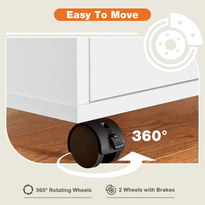 JHK Wood Nightstand Cabinet With Five Drawers And Rolling Wheels