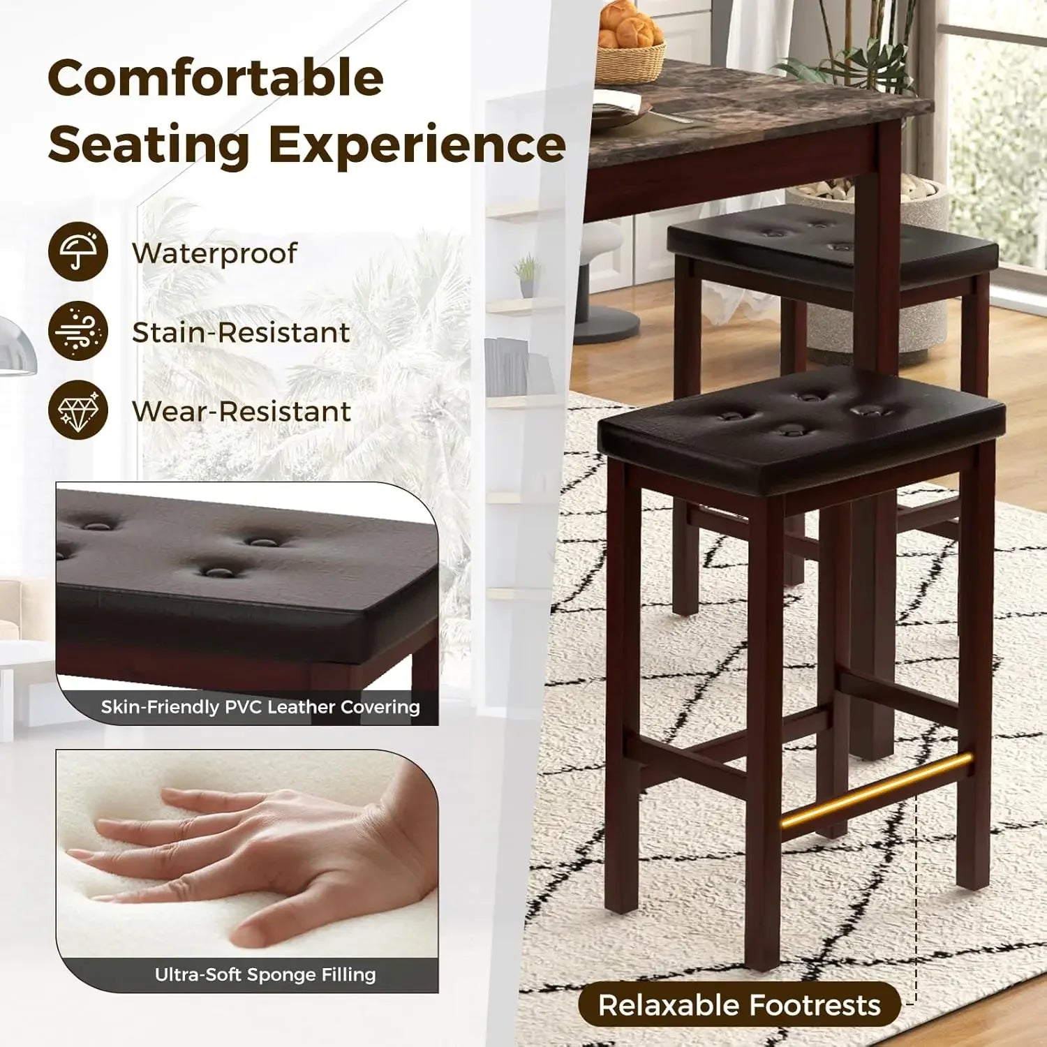 Dining Table Set for 4, Kitchen Table Chairs Set of 4, Counter Height Dining Table Set with 4 Bar Stools, Space-Saving Dinette T