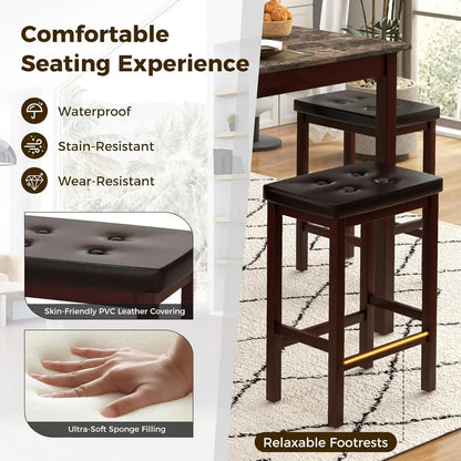 Dining Table Set for 4, Kitchen Table Chairs Set of 4, Counter Height Dining Table Set with 4 Bar Stools, Space-Saving Dinette T