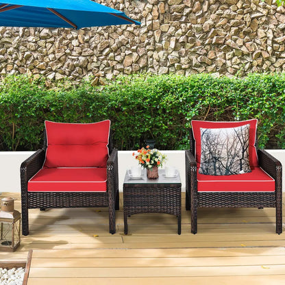 3 Piece Outdoor Patio Furniture Set, Wicker Chairs Set with Glass Top Coffee Table, Thick Cushions, All Weather, Customized