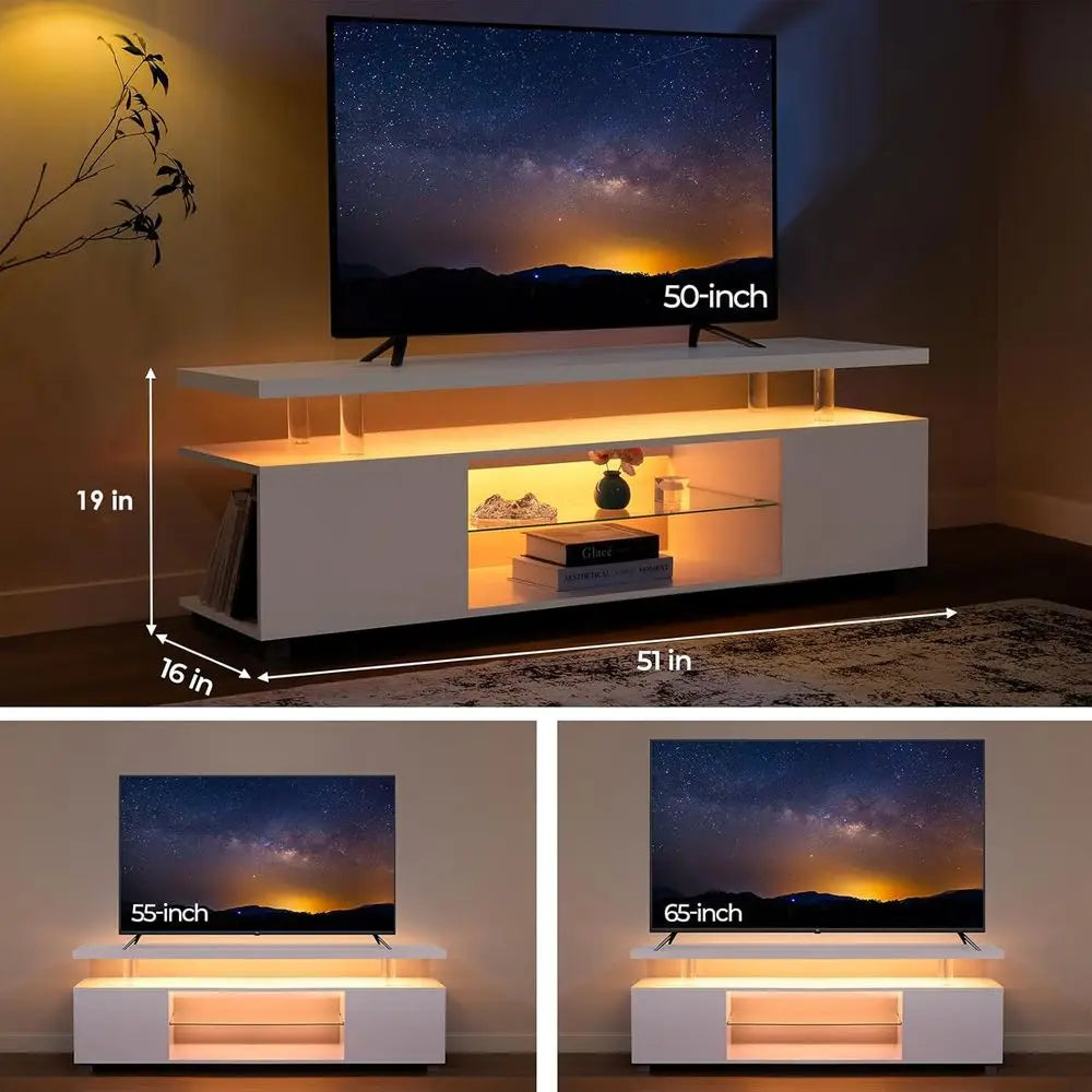 Modern TV Stand With LED Lighting And Storage Entertainment Center
