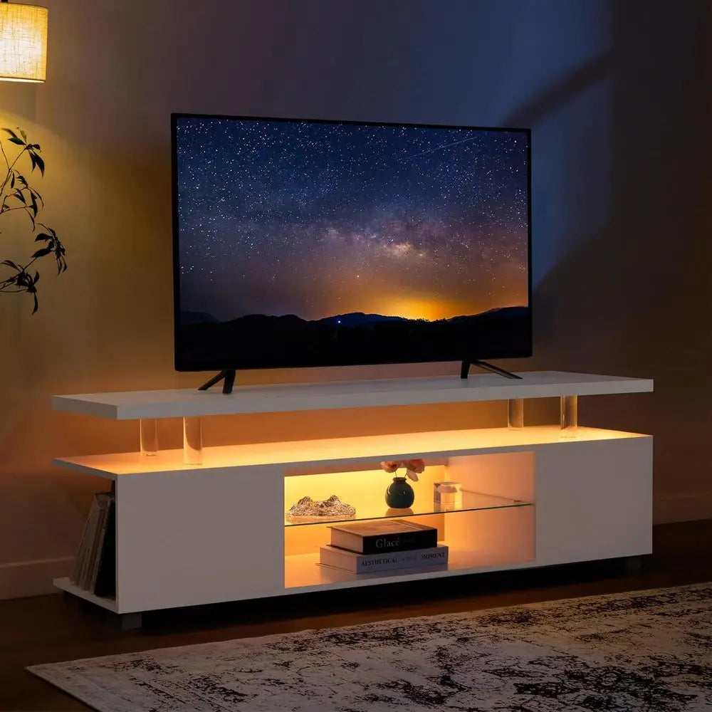 Modern TV Stand With LED Lighting And Storage Entertainment Center