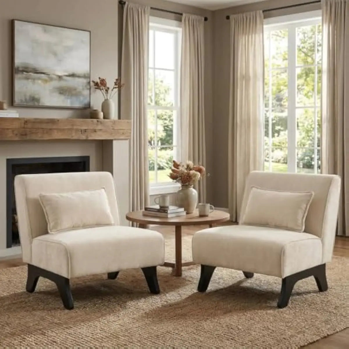 Upholstered Armless Lounge Chairs with Foam Cushioning and Bamboo Frame