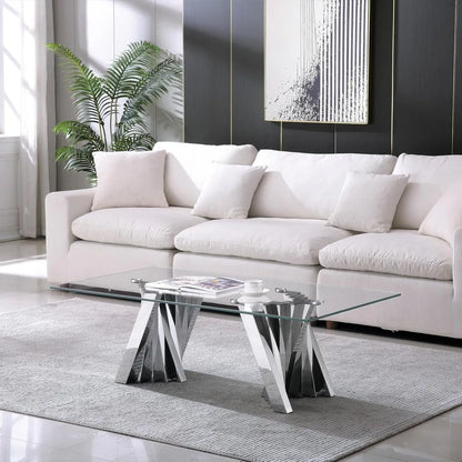 3 Piece Luxury Living Room Table Set, Modern Glass Coffee Table Set of 3, Includes Coffee Table,Console Table &amp; End Table, Tempe