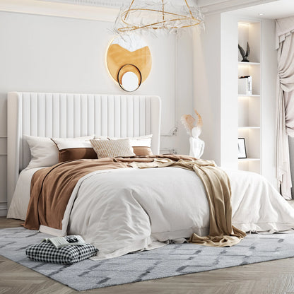 HOOMIC Velvet Upholstered Bed Frame With Wingback Headboard And Slats