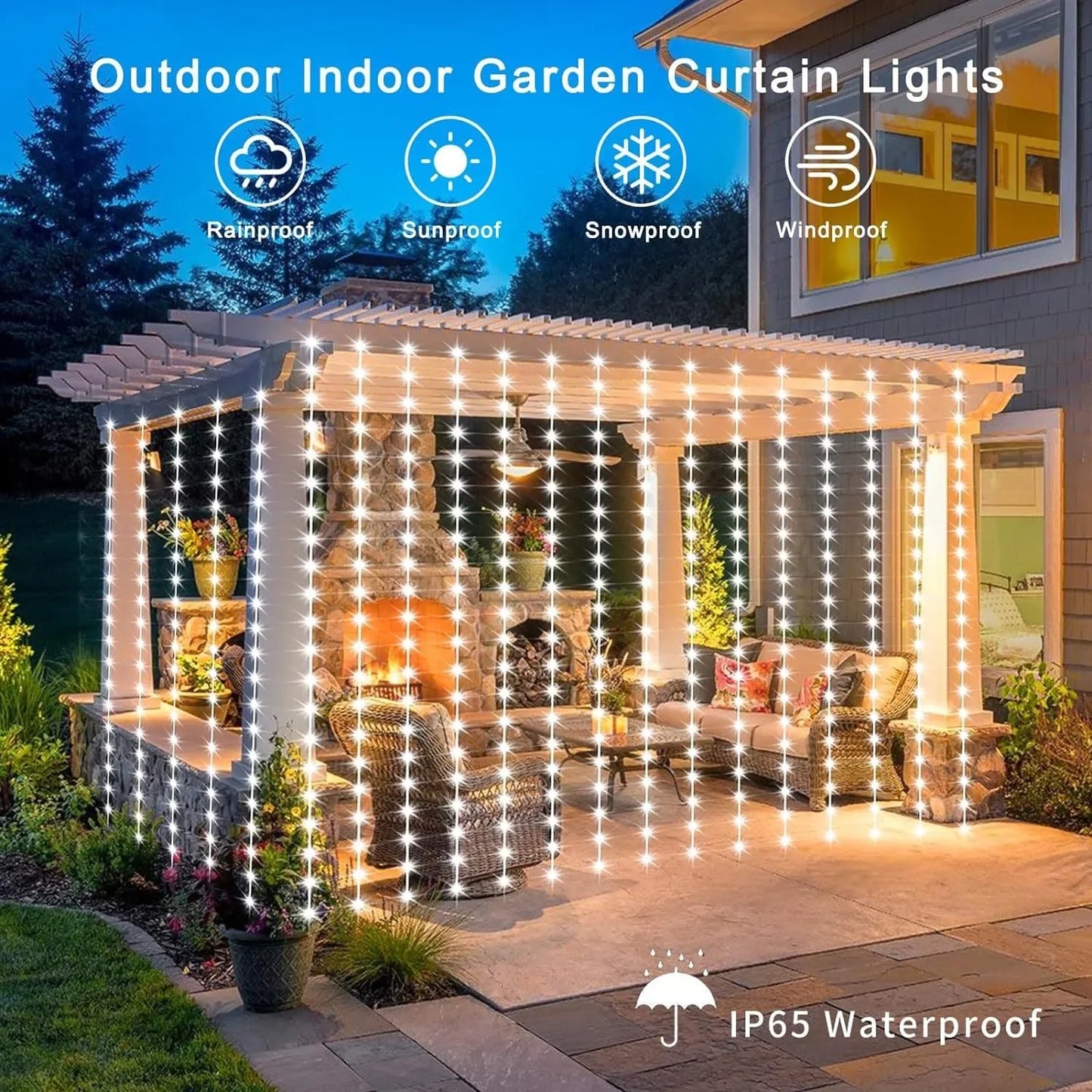 Solar LED Curtain Lights Outdoor Garland For Garden And Patio