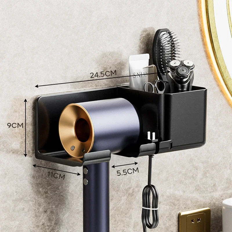 Hair Dryer Holder No Drill Wall Mount Self-Adhesive With Plug Holder Storage Organizer For Bathroom Hotel Barbershop