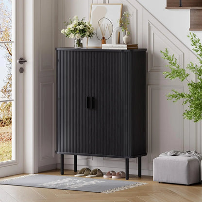 ONBRILL Fluted Six Tier Shoe Cabinet With Sliding Door