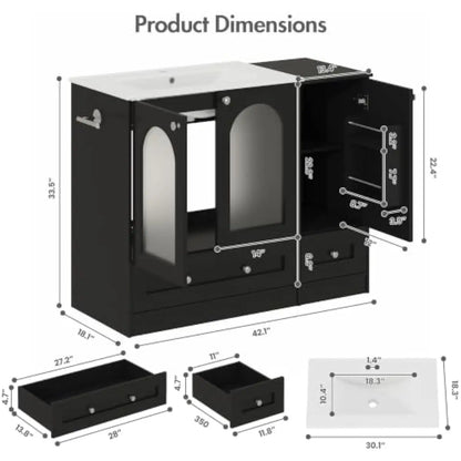 Modern Bathroom Vanity Set Integrated Ceramic Sink Reversible Side Cabinet
