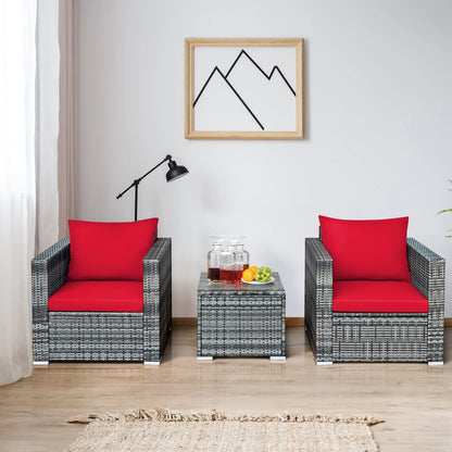 HOMASIS Patio Rattan Bistro Furniture Set With Cushioned Seating