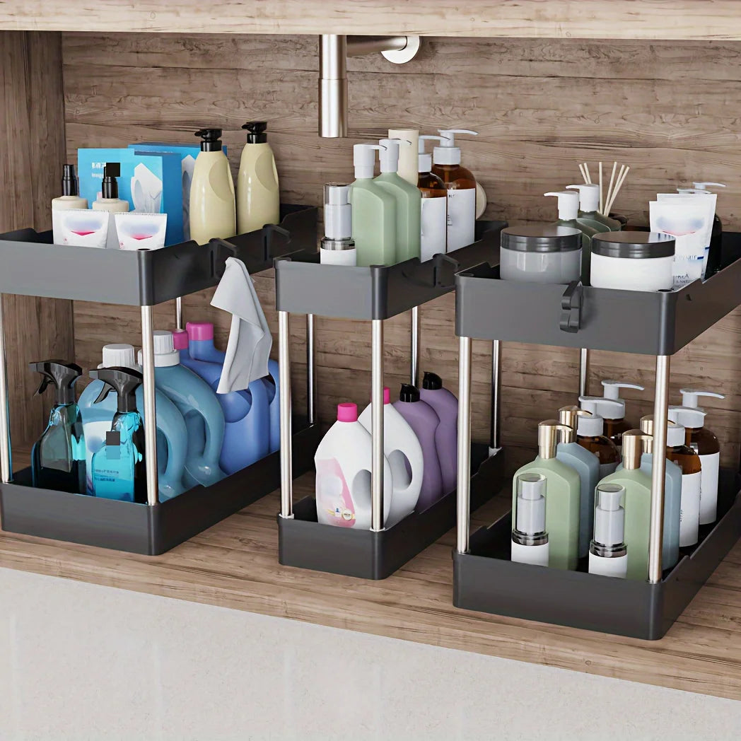 3pcs Under Bathroom Sink Organizers – Countertop Storage Racks for Cosmetics, Kitchen &amp; Bathroom Use, Large, Medium, Small Sizes