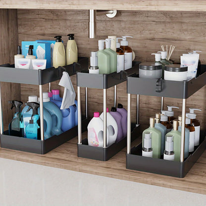 3pcs Under Bathroom Sink Organizers – Countertop Storage Racks for Cosmetics, Kitchen &amp; Bathroom Use, Large, Medium, Small Sizes