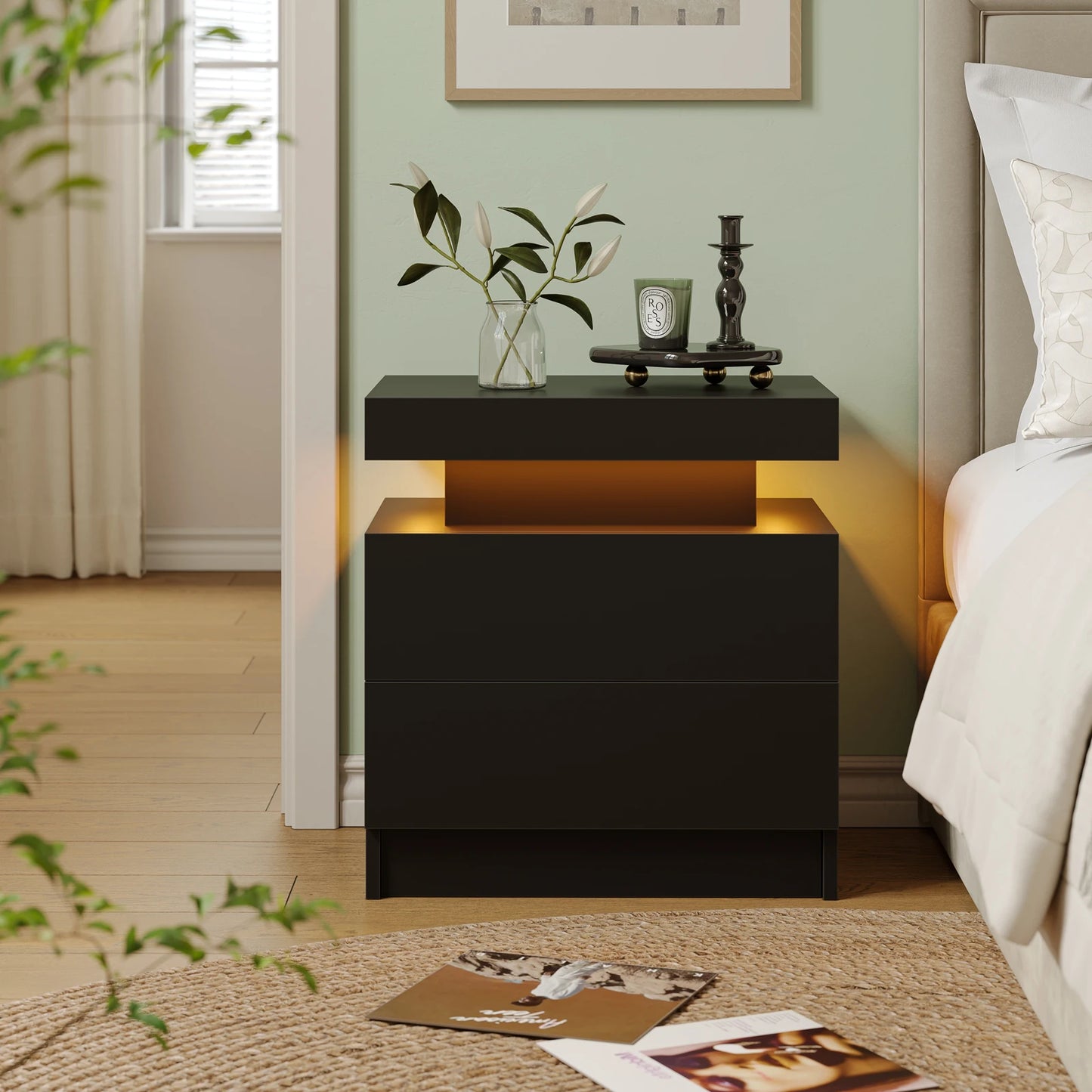 Cubehom LED Nightstand With 2 Drawers And RGB Ambient Lighting