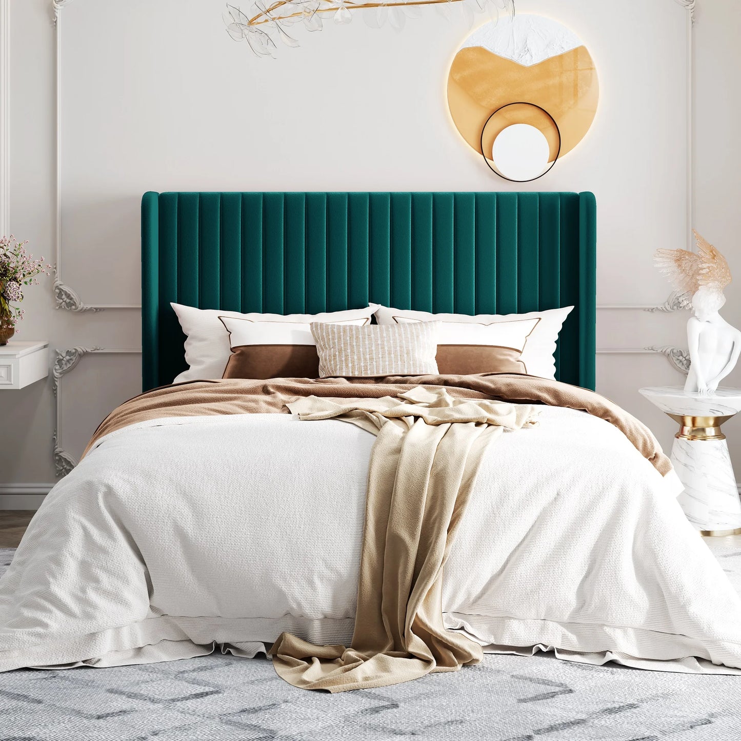 HOOMIC Velvet Upholstered Bed Frame With Wingback Headboard And Slats
