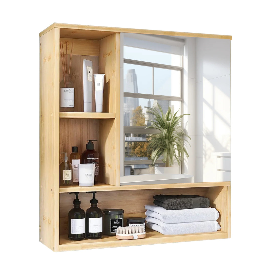 Wisfor Bamboo Bathroom Medicine Cabinet With Mirror And Storage Shelves