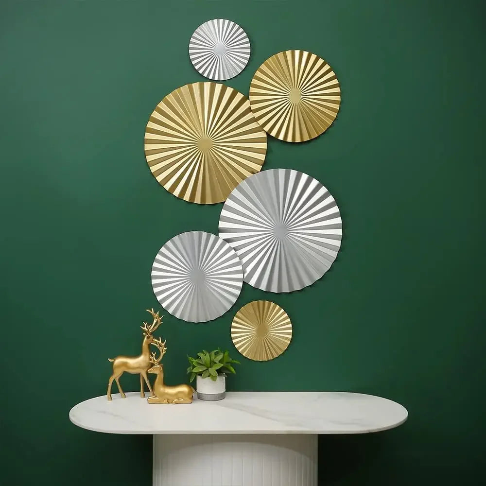 Silver and Gold Wall Art Set Of 6, Wall Decor Metal Modern Accent Large  Hanging Decorations Above Bed For  Office Bedroom Bathr