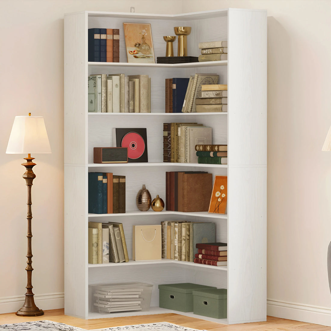 ANCTOR Corner Bookshelf with Baffles, Corner Bookcases 6 Tiers, Etagere Shelf Storage Rack for Living Room, Home Office