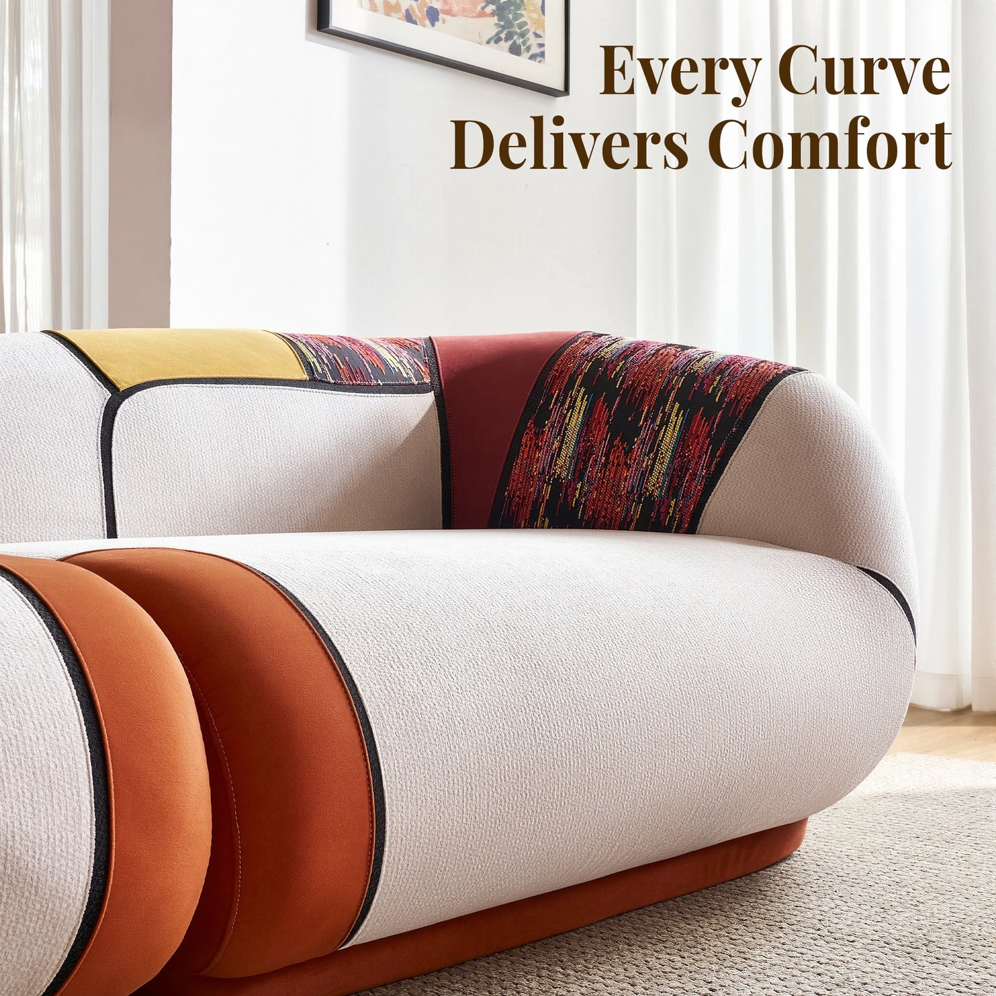 Modern Curved Chenille Four Seat Living Room Sectional