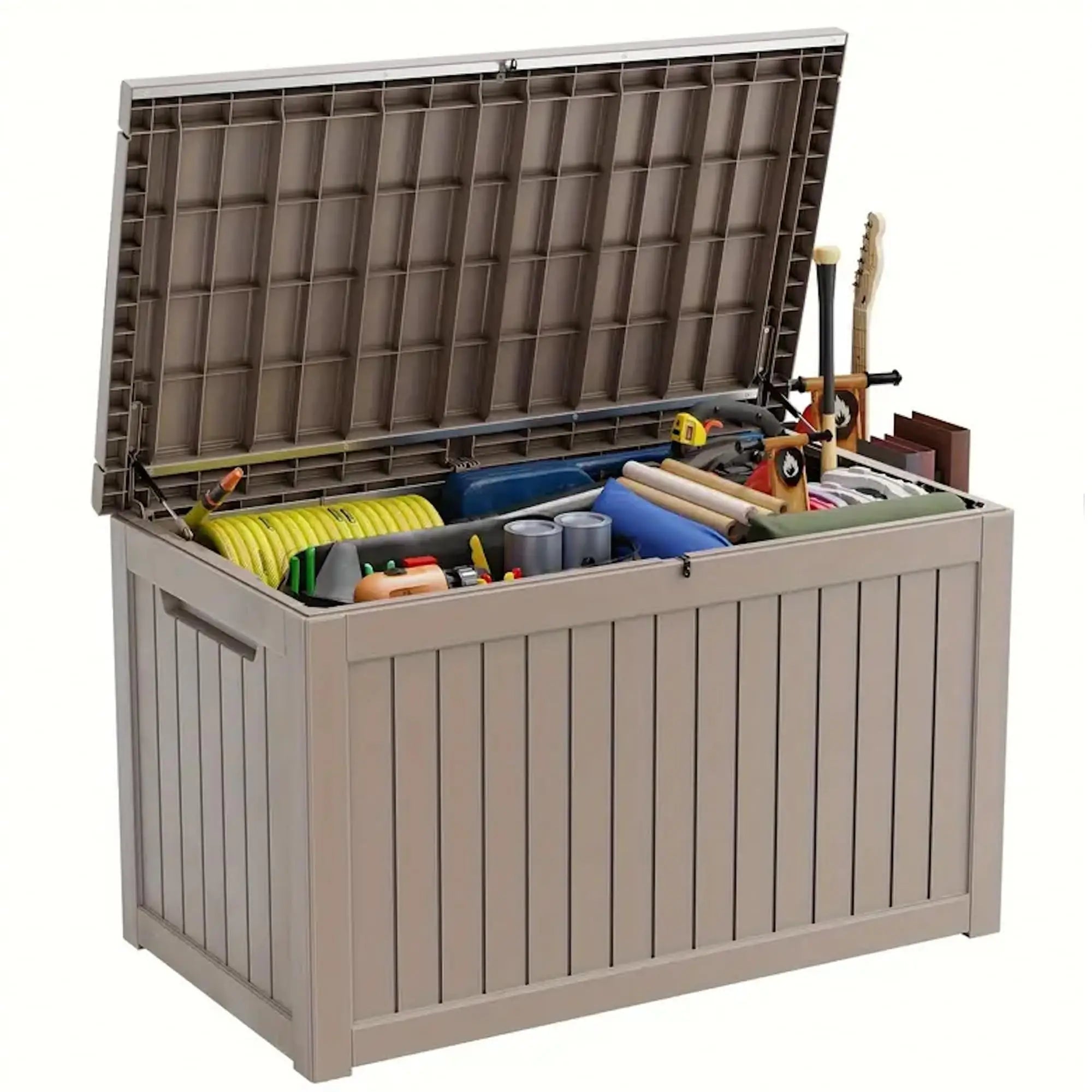 320 Gallon Waterproof Outdoor Storage Box, UV Resistant Resin Deck Box with Hydraulic Rod for Reinforced Stability, Perfect=