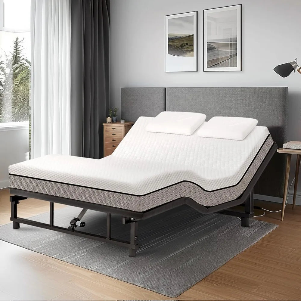 Adjustable Bed Base Frame Metal Head &amp; Foot Incline Wireless Remote Zero Gravity Quiet Motor 79x74x12.72in Black, Customized
