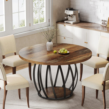 Tribesigns Round Dining Table, 46-Inch(118cm)Wood Kitchen Table with Sturdy Metal Base for 4-6 People,Rustic Brown