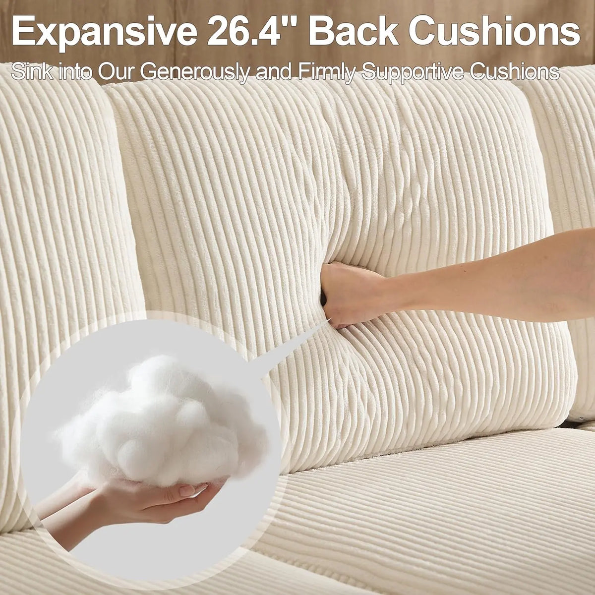 SUXI Modern Upholstered Sofa With Deep Seats And Cup Holders