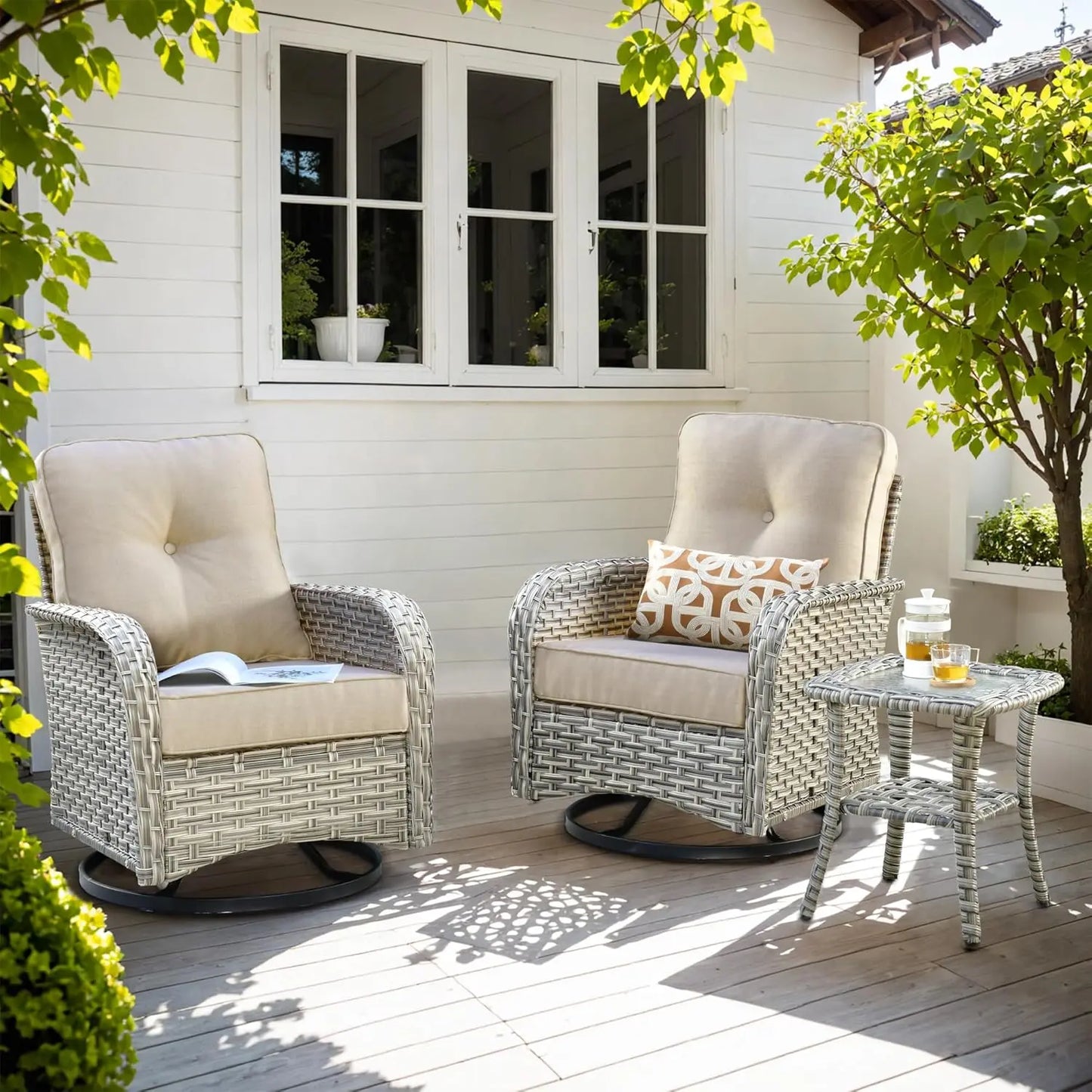 4-Piece Outdoor Patio Furniture Set,All Weather Wicker Rattan Patio Seating Sofa and Chair Set with Glowing Coffee Table,Outdoor