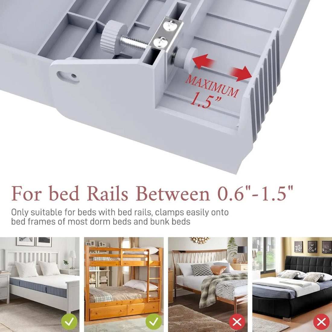 Bedside Shelf for Bed, Foldable Bunk Bed Shelf Clip On Nightstand Tray College Dorm Room Essential Table Caddy with Cup Holder