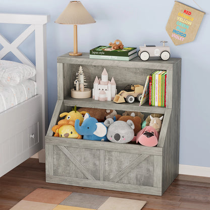 Kids Bookshelf Wooden Toy Storage Organizer with Cubby Toddler Bookcases for Playroom Children&