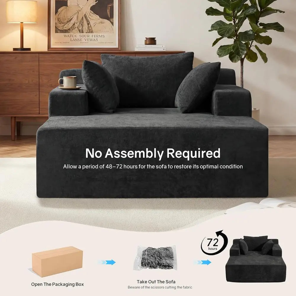 Chenille Chaise Lounge Chair With Pillows For Living Room Bedroom