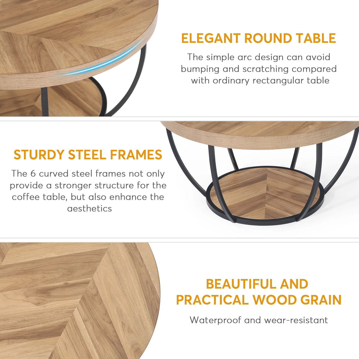 Tribesigns Industrial Round Coffee Table With Two Tier Storage Shelves