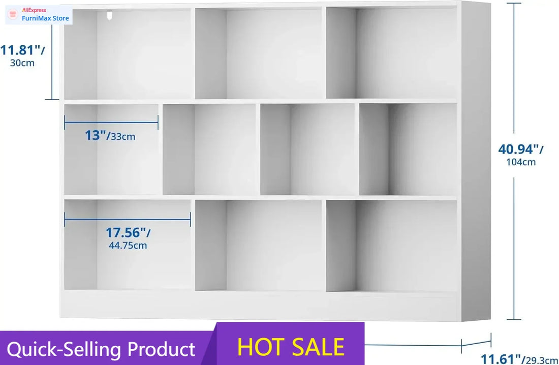 Limited-time promotionCustomizable White Bookshelf, 3-Tier Open Shelf Bookcase, 10 Cube Storage Organizer with Anti-Tilt Device
