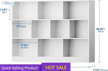 Limited-time promotionCustomizable White Bookshelf, 3-Tier Open Shelf Bookcase, 10 Cube Storage Organizer with Anti-Tilt Device