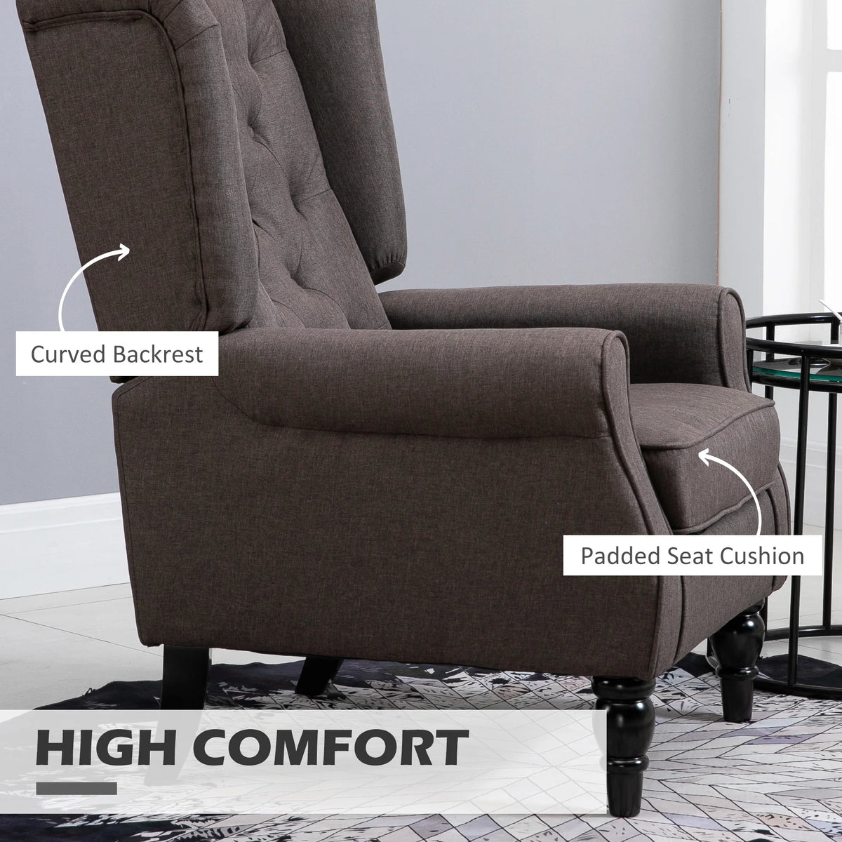 HOMCOM Button Tufted Wingback Accent Chair With Rounded Arms